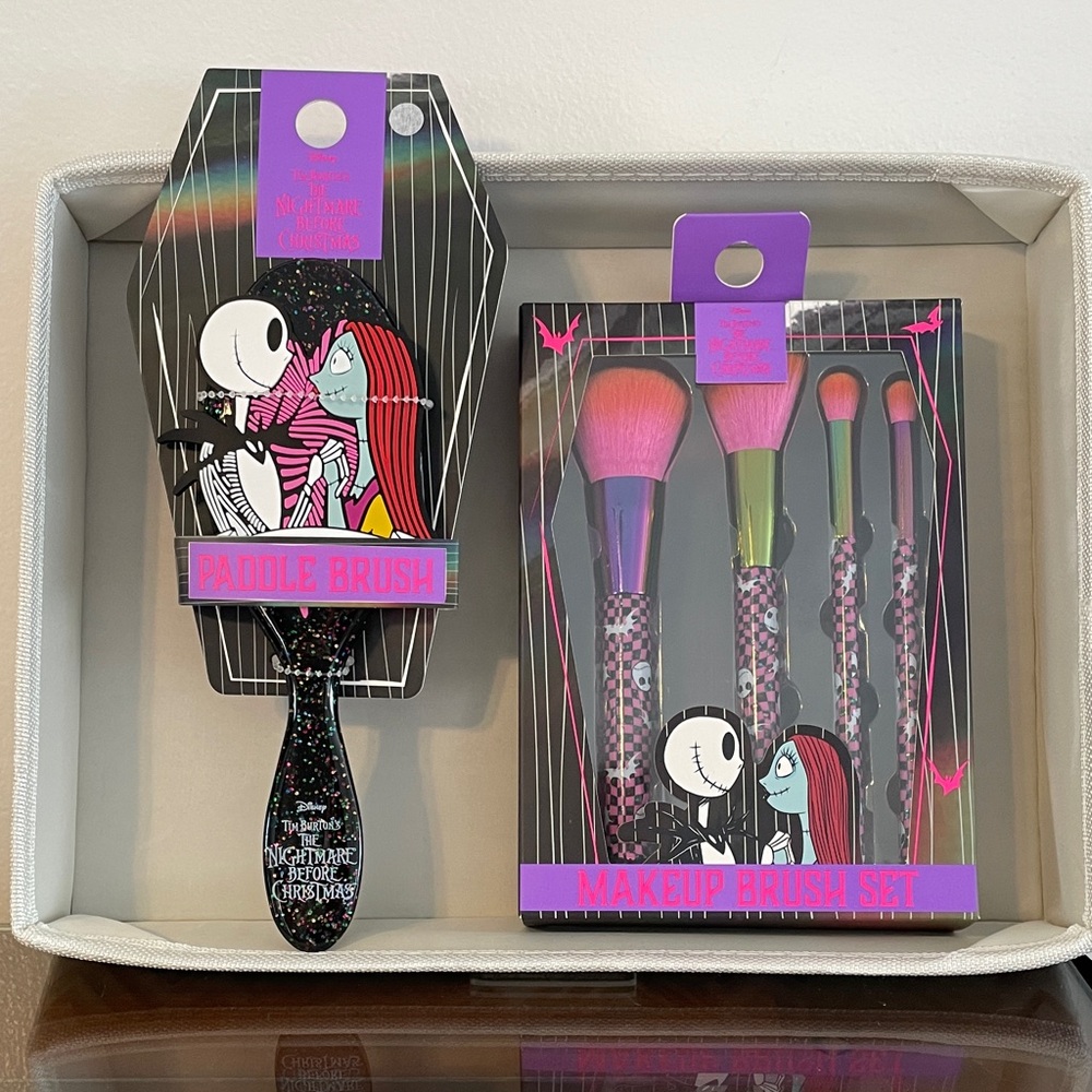 Disney Nightmare Before Christmas Paddle Brush and Makeup Brush Set